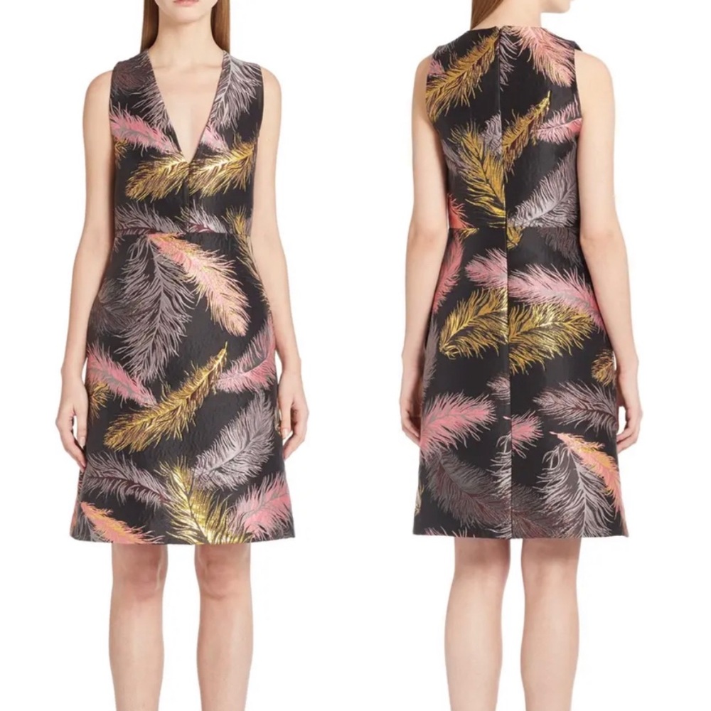 Emilio Pucci Feather Brocade V-Neck Dress